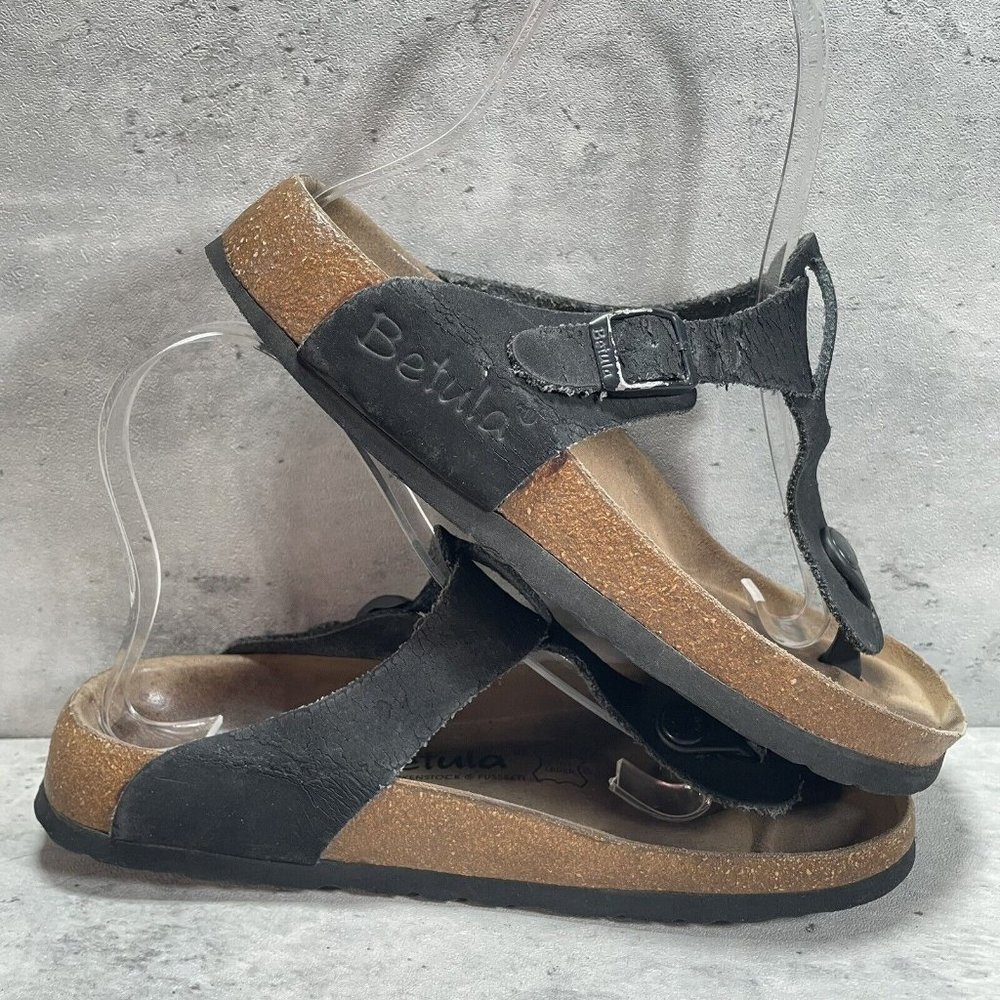 Birkenstock Gizeh Betula Black Leather Nubuck Thong‎ Sandals Womens Sz 37 US 6 - Picture 6 of 10